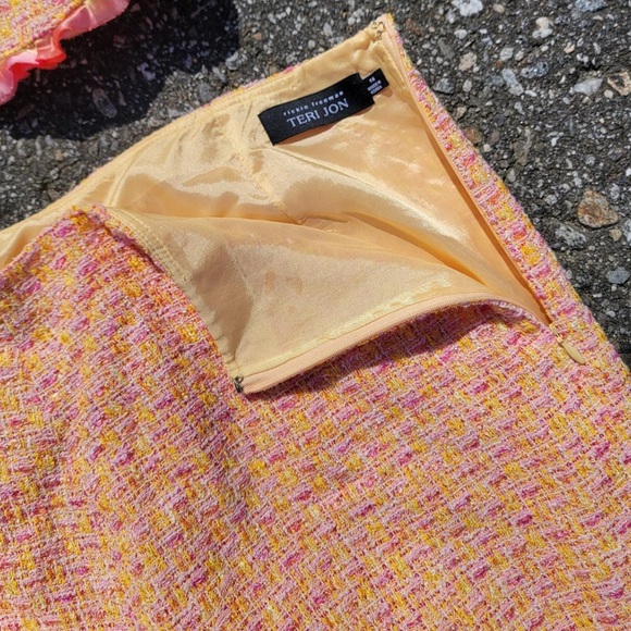 RARE Teri Jon Vintage Pink and Orange Tweed Skirt Suit - Picture 8 of 8